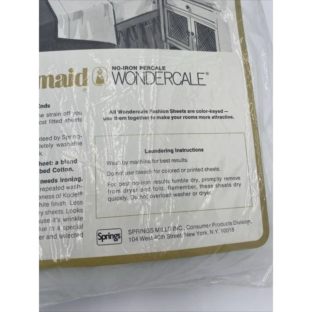 Vintage Springmaide Wondercale Fitted Sheet Full Size White Made USA NEW NOS